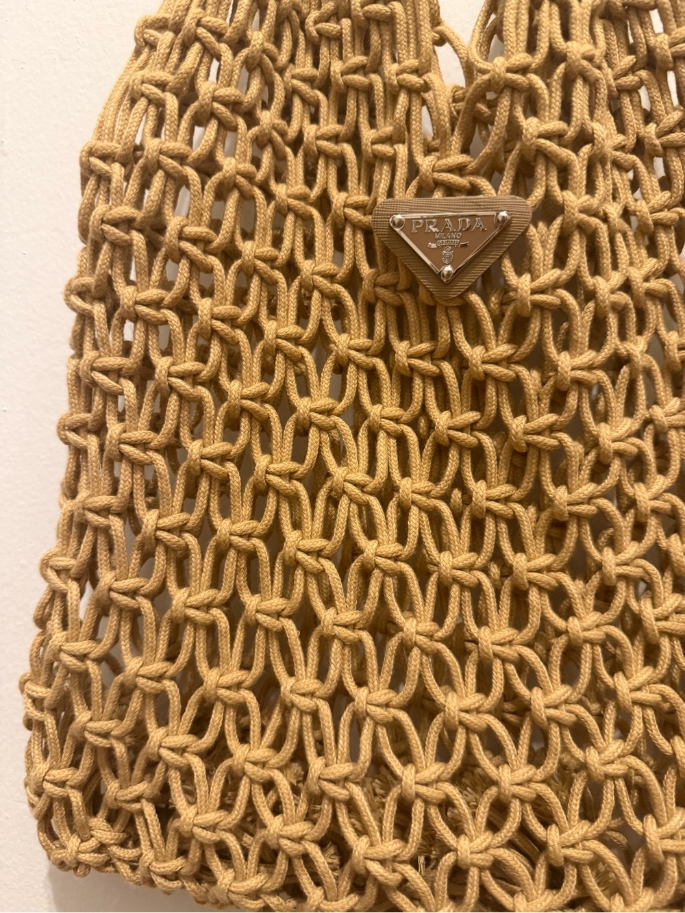 Prada Mustard Macramé Tote Bag - Picture 3 of 9